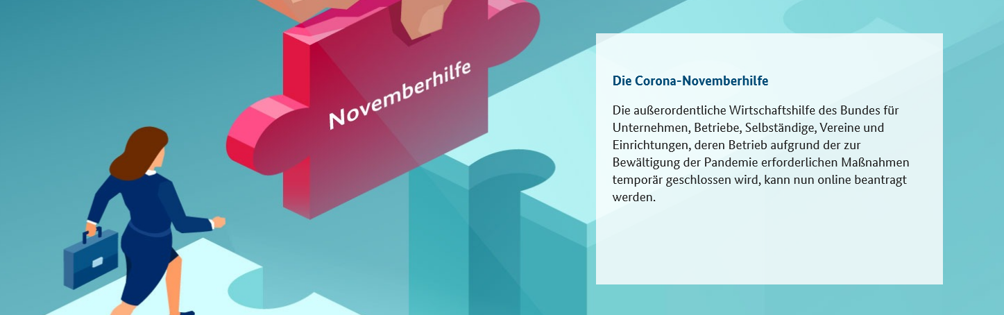 Die Corona-Novemberhilfe kann ab sofort beantragt werden. Screenshot Website.