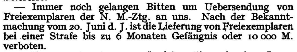 Freiexemplare mit Gefängnis bedroht.