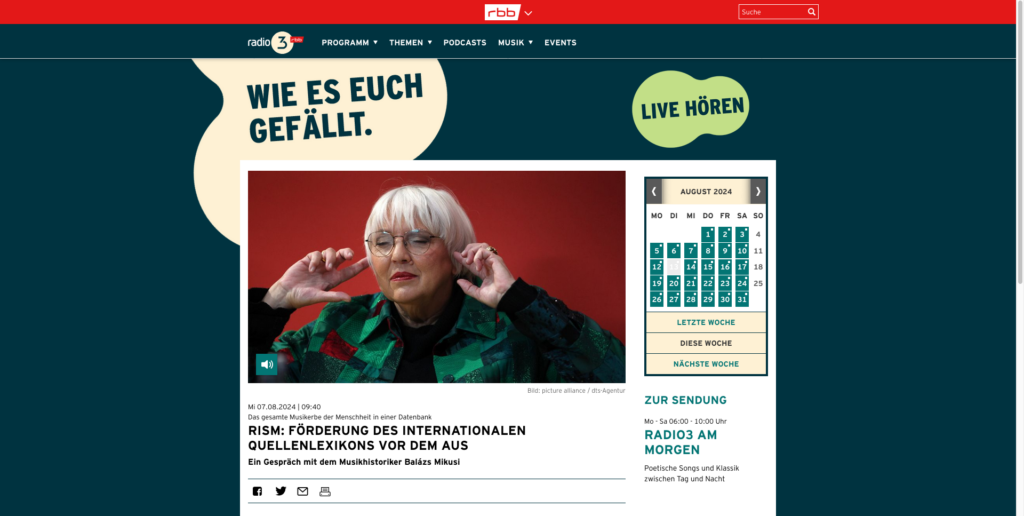 Das gesamte Musikerbe der Menschheit in einer Datenbank RISM Förderung des Internationalen Quellenlexikons vor dem Aus radio3